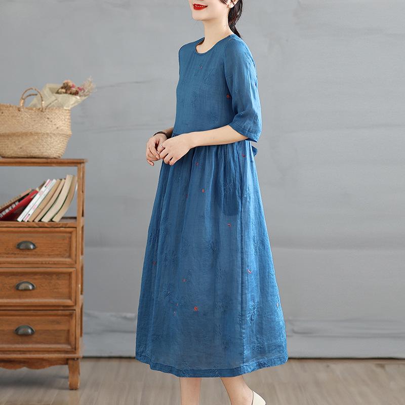 2026 Summer Lightweight Flowy Fairy Embroidered Cotton Linen Dress