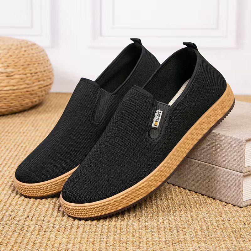 Men's old Beijing cloth shoes mesh breathable striped four-season shoes lightweight dad shoes middle-aged and elderly lazy shoes one pedal