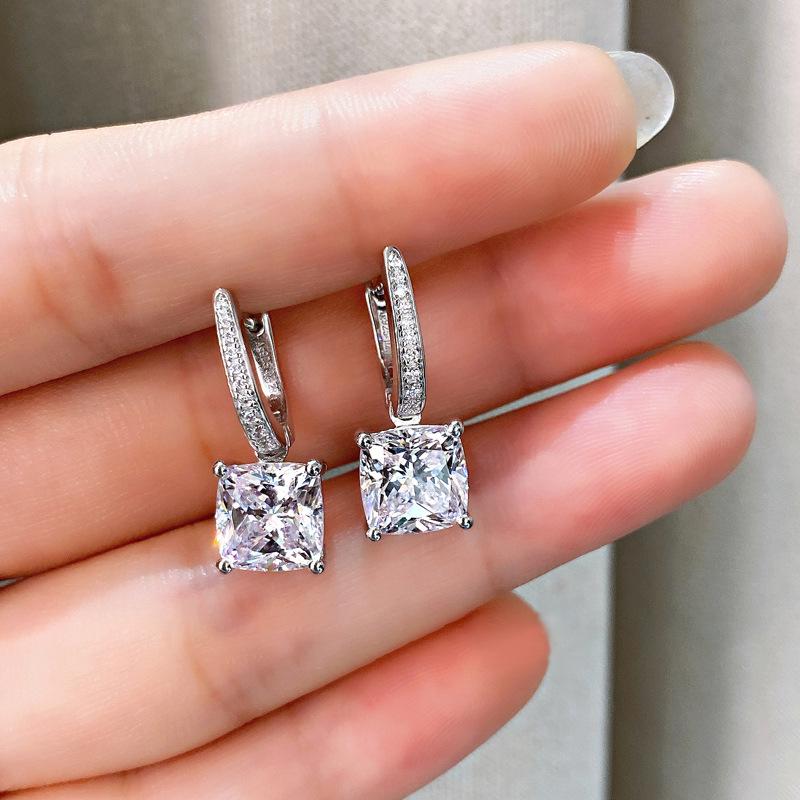 S925 Sterling Silver Versatile Dangle Earrings with White Gold Plating and Diamond Set