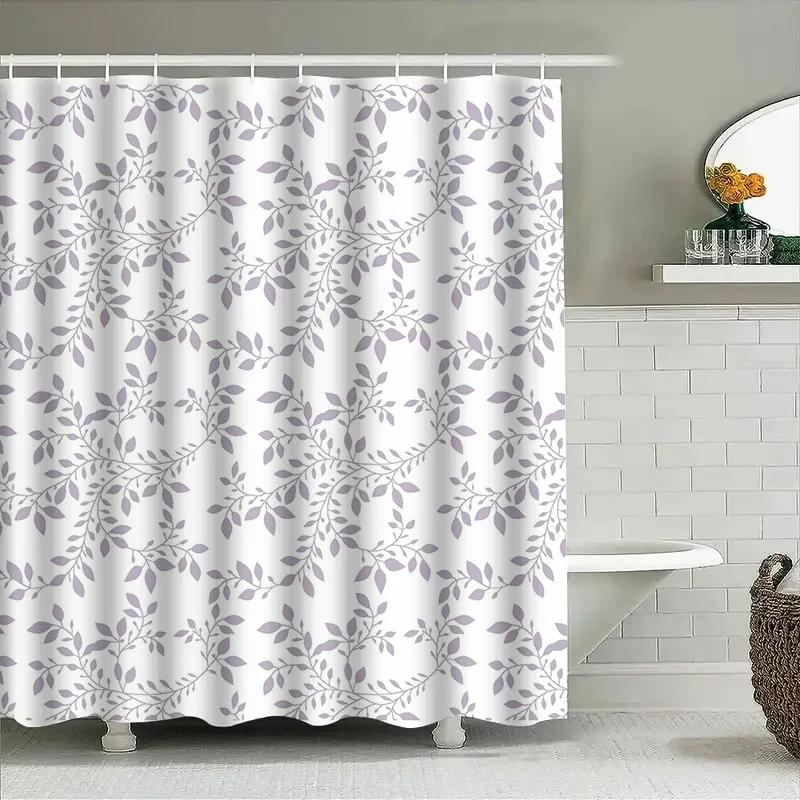 

Luxurious White Floral Shower Curtain Waterproof Bathroom Decor with Silver Leaf Design Pink Grey Extra Long Size 180 x 276 cm ( W90xH180cm