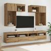 TV Wall Unit with LED Light Strips 6 pcs Reclaimed Wood Effect Particleboard