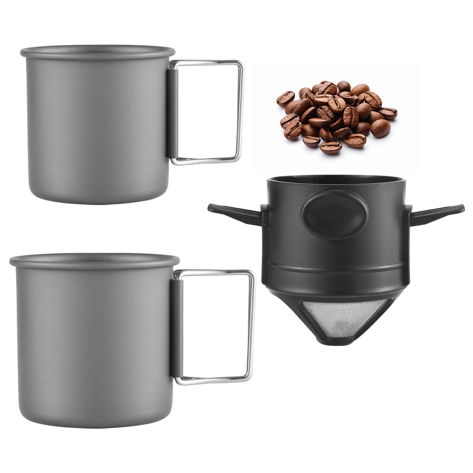Pour Over Kávéfőző Készlet Hordozható Alumínium Utazó Kávésbögre Készlet 450ml 250ml Fém Csésze Készlet w/ 2 black
