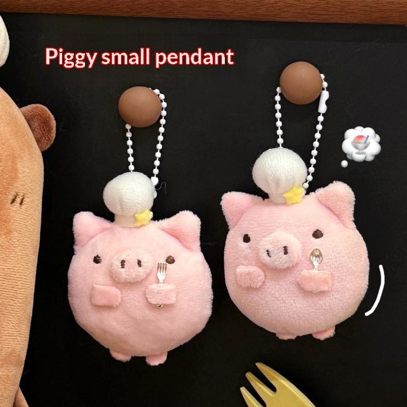 Cute Fluffy Pink Plush Pig Keychain Pendant Soft Stuffed Doll Ornament With Adorable Chef Hat For Backpack Decoration Gifts
