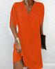 2024 Women's V-Neck Pleated Batwing Sleeve Dress for Spring/Summer - Elegant Style