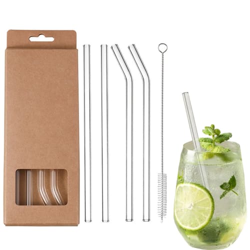

LUYING Reusable Glass Straws, Safe, Non-Toxic, Sustainable, Reusable for Water, Drinks, Coffee, and Juice, with Reusable Brush, Eco-Friendly for Home