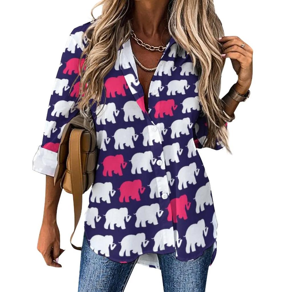 Indian Elephant Art Casual Blouse Spring Autumn Long Sleeve Colorful Floral Print Cool Blouses Woman Basic Shirt Graphic Clothes