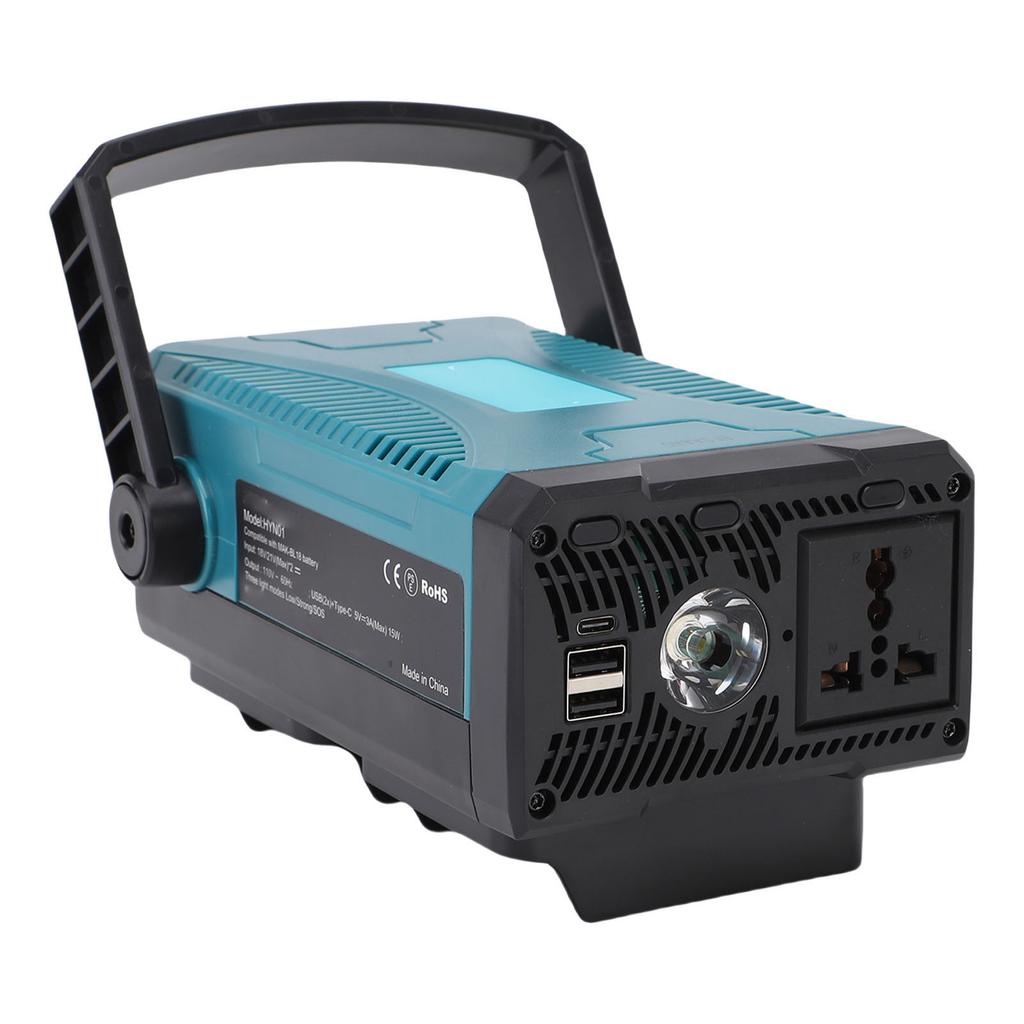 150W Power Converter DC18V to AC110V Sine Wave Inverter with 1 Socket 2 USB A Ports and 1 USB C Port Blue US Plug