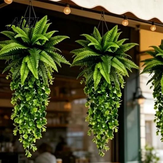 Outdoor Artificial Flowers Fake Hanging Plants, UV Resistant Vines, Ivy Vibrant Color Faux Indoor Bedroom Living Room Boho Wall Porch Shelf
