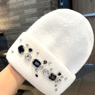 Women Thick Beanies  for Women Autumn Winter Alloy Diamond Fur Knitted Hat