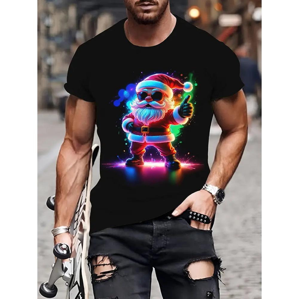 Pánské 3D celoplošné vánoční tričko Slavnostní novoroční vtipná grafika Santa Clause Tričko s krátkým rukávem Pánské oblečení