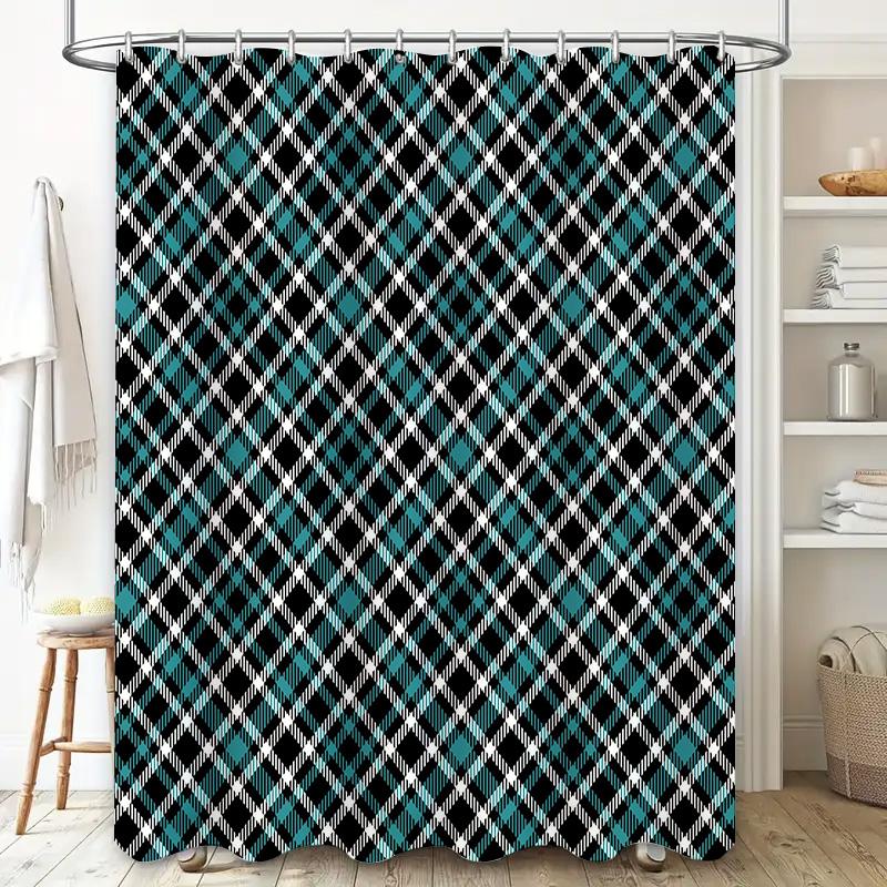 Red Geometric Shower Curtain Bold Plaid Pattern Decorative Bath Fabric Waterproof Home Decoration for Bathroom Window Treatments