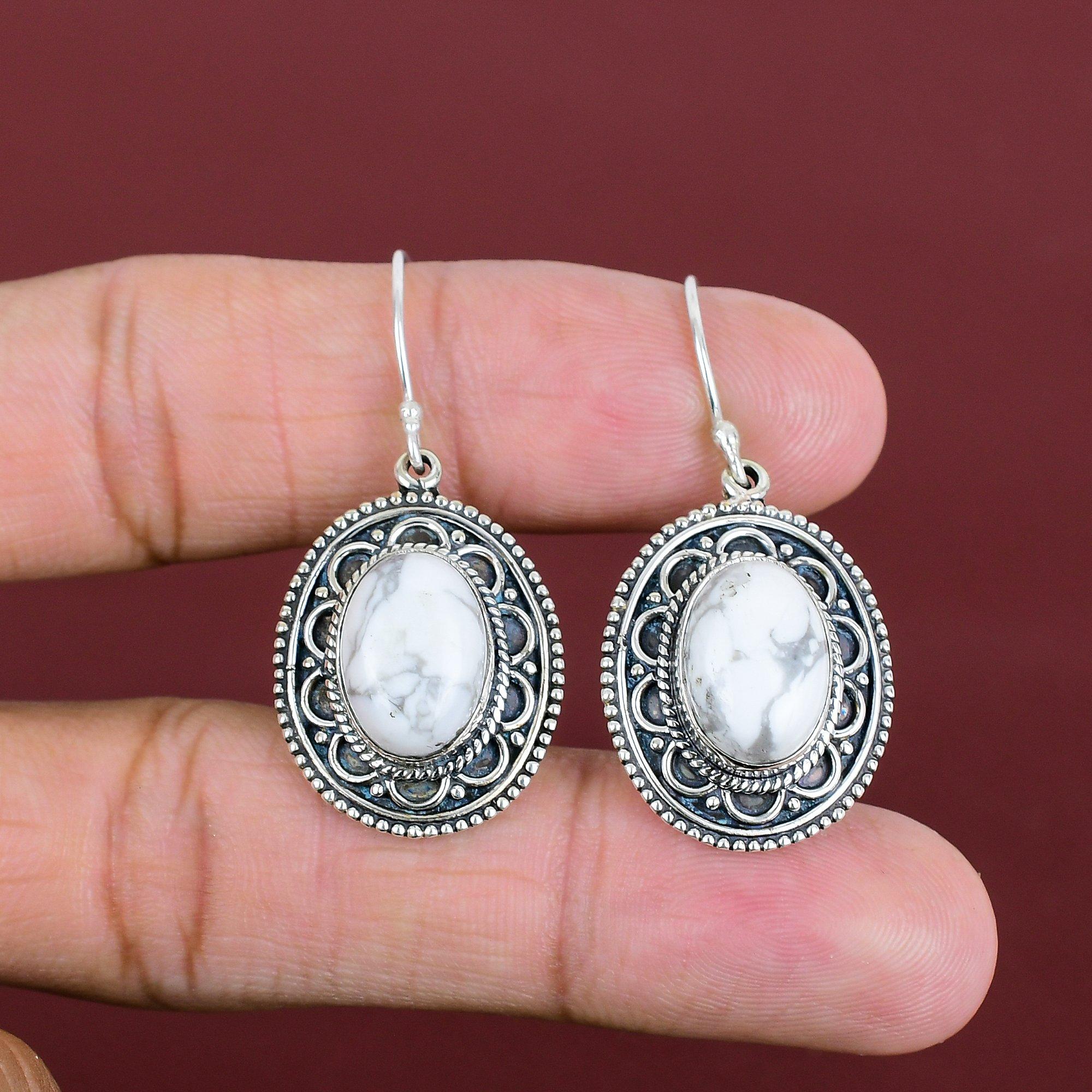 Howlite Earring 925 Sterling Silver Earrings Vintage Gemstone Earrings Genuine Howlite Jewelry Handmade Brand New Earring Anniversary Gifts