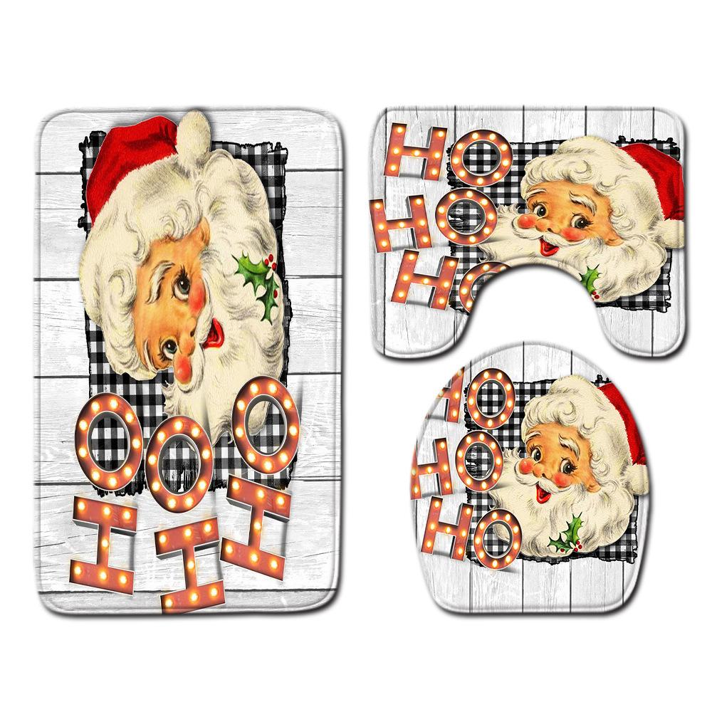 Christmas Shower Curtain Floor Mat Combination Four-Piece Set Bathroom Toilet Carpet Shower Room Mat Foot Mat