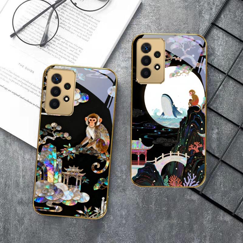 Fantasy Rainbow Pine For Samsung A 01 52S A04 A05S A10 A12 A13 22 23 24 36 42 M02 Note 10 20Ultra 8 9 Golden Glass Phone Case
