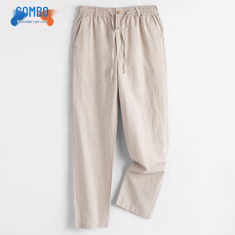 Men s Summer Linen Blend Straight-Leg Casual Pants L