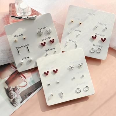 6Prs/Set Stylish Women Heart Feather Snowflake Circle Ear Stud Earrings Jewelry Jewelry Gift