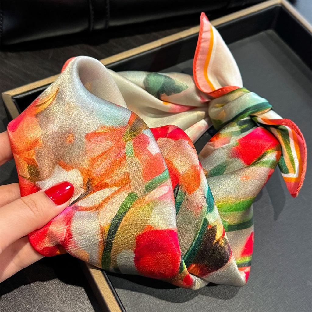 Brand 100% Pure Silk Scarf Women Neck Hair Foulard Square Headband Scarves Bandana Fashion Hijab Poncho Scarves Pashmina Shawl