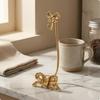 Brass Cup Holder Stand Bow Motif Teacup Rack Weighted Base Display S