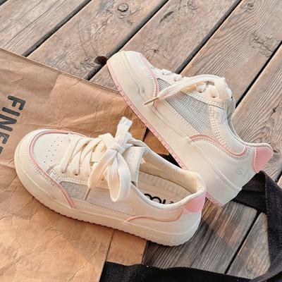 Damen weiße Board Schuhe 2026 Sommer Herbst Mode Schnürung Student Plateau Freizeitschuhe Atmungsaktiv Bequem Rutschfest Flache Schuhe