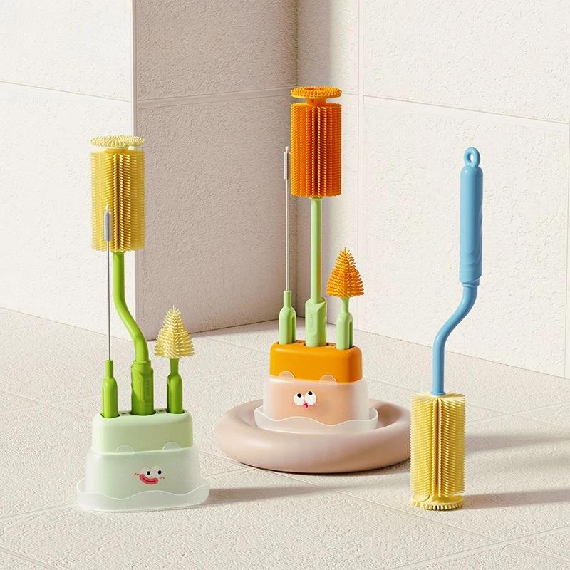 Baby Spezialflaschenbürste Haushaltsbecher Strohhalm Silikon Reinigungsbürste mit Aufbewahrungsbasis Multifunktionale Schnuller-Reinigungswerkzeuge