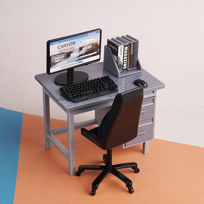 1 Set 1/12 Puppenhaus Miniatur Computer Tastatur Schreibtisch Stuhl Set Heim Arbeitszimmer Möbel Dekor Mikro Szene Requisiten