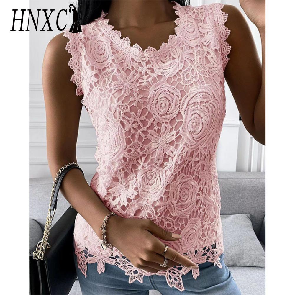 HNXC Women's Fashion Casual Solid Color Print Sleeveless O Neck Blouses & Shirts