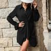 Women's New Shirt Cardigan Lapel Autumn Long Sleeve Knotted Shirt Dress