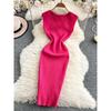Sexy V-neck Vest Skirt Women New Fashion Sleeveless Mid-Length Stretch Tight Slimming Knitted Sheath Dress