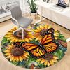 1PC Butterfly Sunflower Office Round Area Rug, Indoor Mat Suitable For Office, Under Office Chairs Bedroom Living Room Home Decor, Room DecoT1223060
