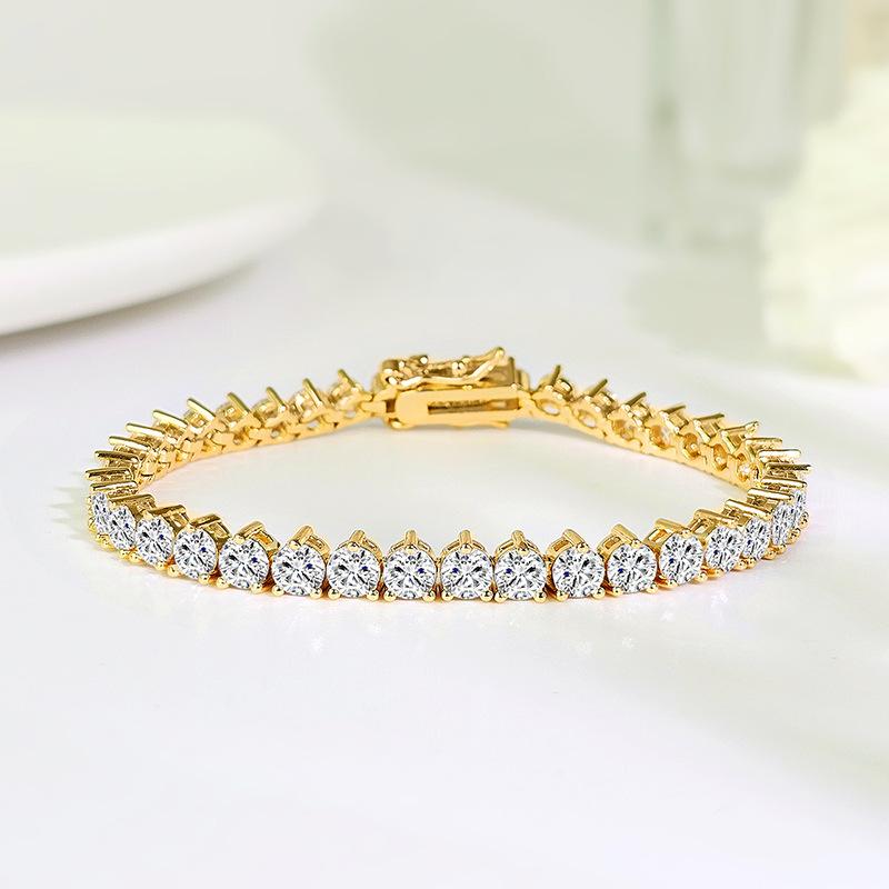 Popular three-claw tennis bracelet women's copper-plated real gold color-preserving high-quality inlaid zircon bracelet