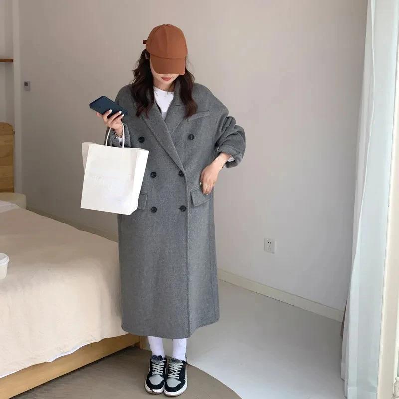 Dame Kåpe Vinter Tykk Kontor Dame Lang Ull Kåpe Elegant mote Faux Ull Jakke Kvinner Enkel Langermet All Match Yttertøy