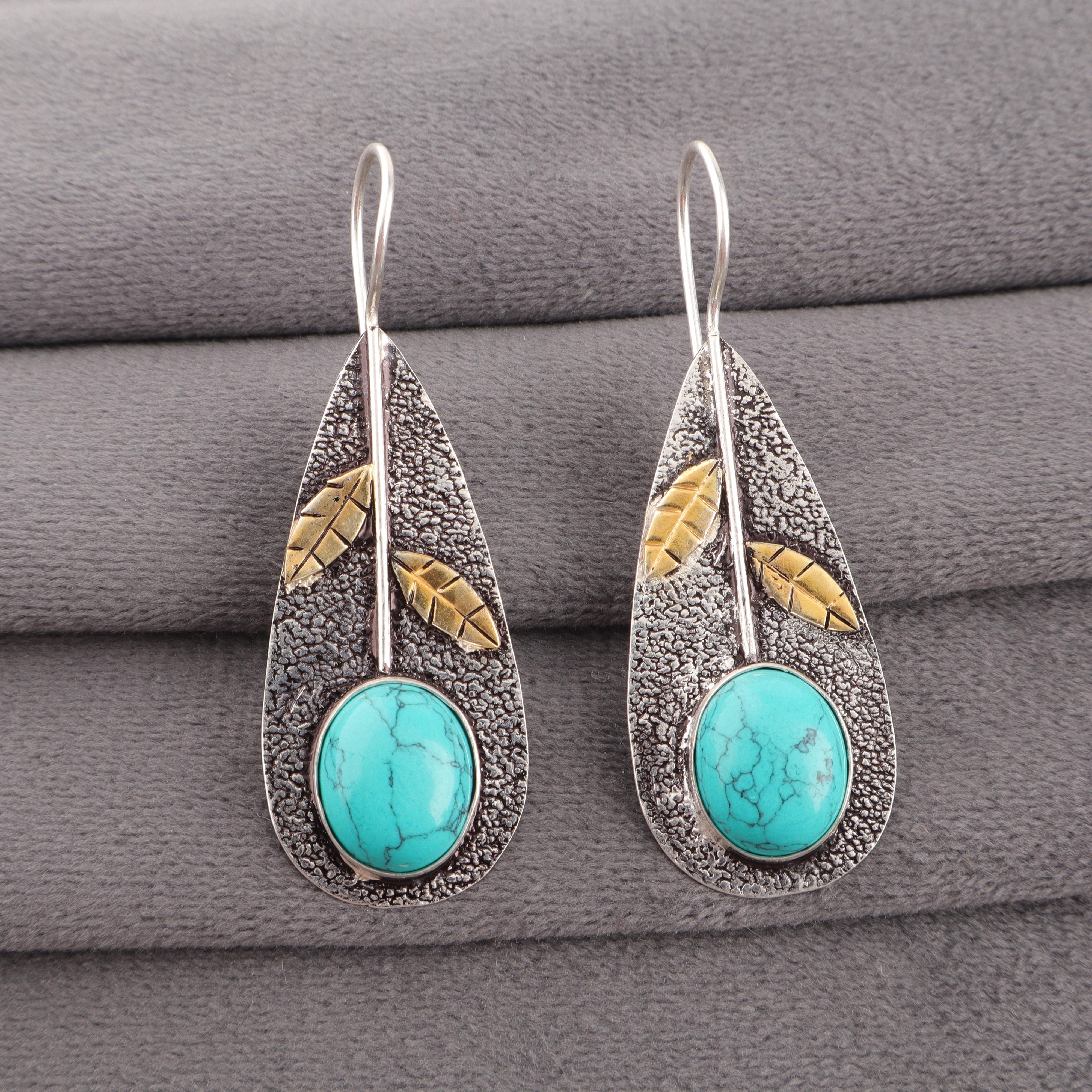 

Серьги ручной работы из голубого бирюзового драгоценного камня, антикварные ювелирные серьги из стерлингового серебра 925 пробы, для подарка на помолвку 2.00 Inches синий