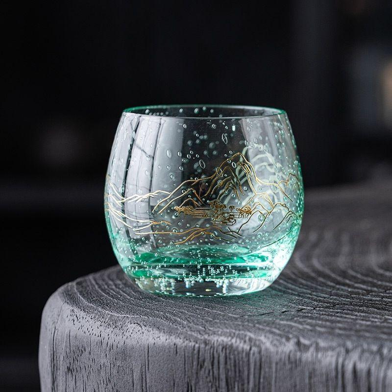 

Crystal Glass Tea Cup with Hand-Painted Landscape, Personal Gongfu Tea & Sake Cup - Artistic, Elegant, Durable, Heat Resistant 200ml