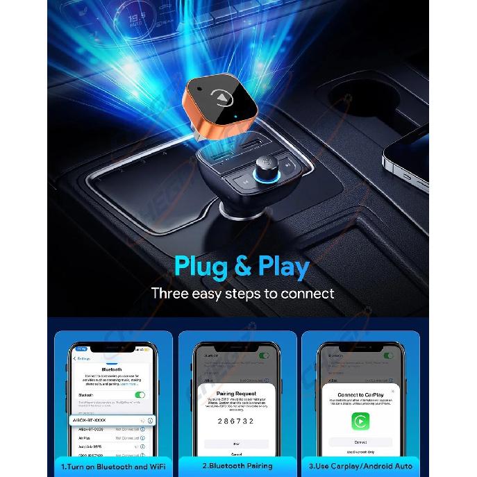 2026 Wired to Wireless 2in1 CarPlay Android Auto for Apple & Android Wireless Adapter, Bluetooth AI Smart Box, Car USB Accessory