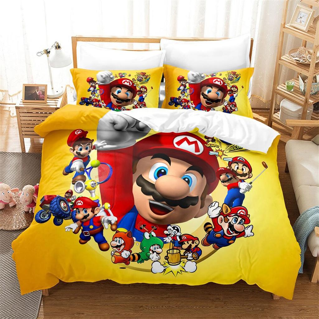 3D Printing Duvet Cover M-Mario 3D Exquisite Game Cartoon Bedding Set With Zipper Comforter Bed Youth Home Decor Kids Boys Gift