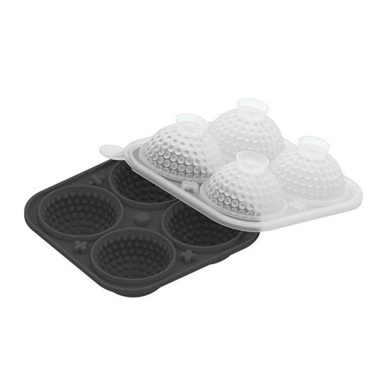 Golf Ball Ice Cube Tray with Funnel 4-Cavity Silicone Mold for Large Sphere Ice Easy-Release Leak-Proof Food-Grade Ice Cube Maker for Home Bar