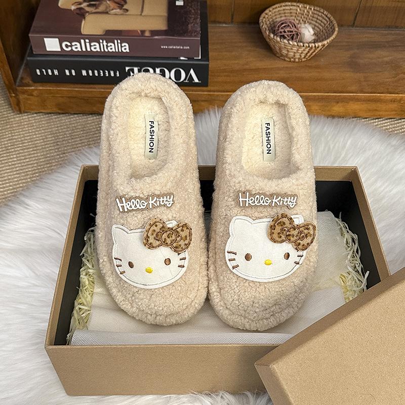 

Мультяшные мягкие теплые тапочки с толстой подошвой, хлопковые тапочки-шлепанцы для женщин на осень и зиму 2025, новые Hello Kitty Mao Mao 40 бежевый
