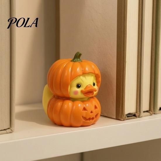 Decorative Cartoon Resin Figures Halloween Pumpkin Duck Ornament, Stacked Yellow Art for Home Entrance Figurines, Cute Mini Desktop Decor Party