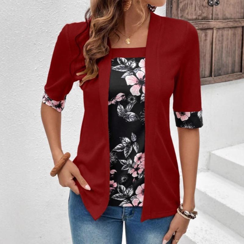 Two Contrasting Color Spliced T-shirts for Spring Summer Vacation Loose Short Sleeved Top Shirt