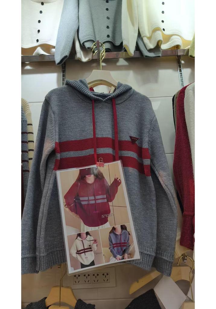 Women's Striped Color Block Knit Sweater: Hooded, Loose Fit, Versatile Autumn/Winter Top