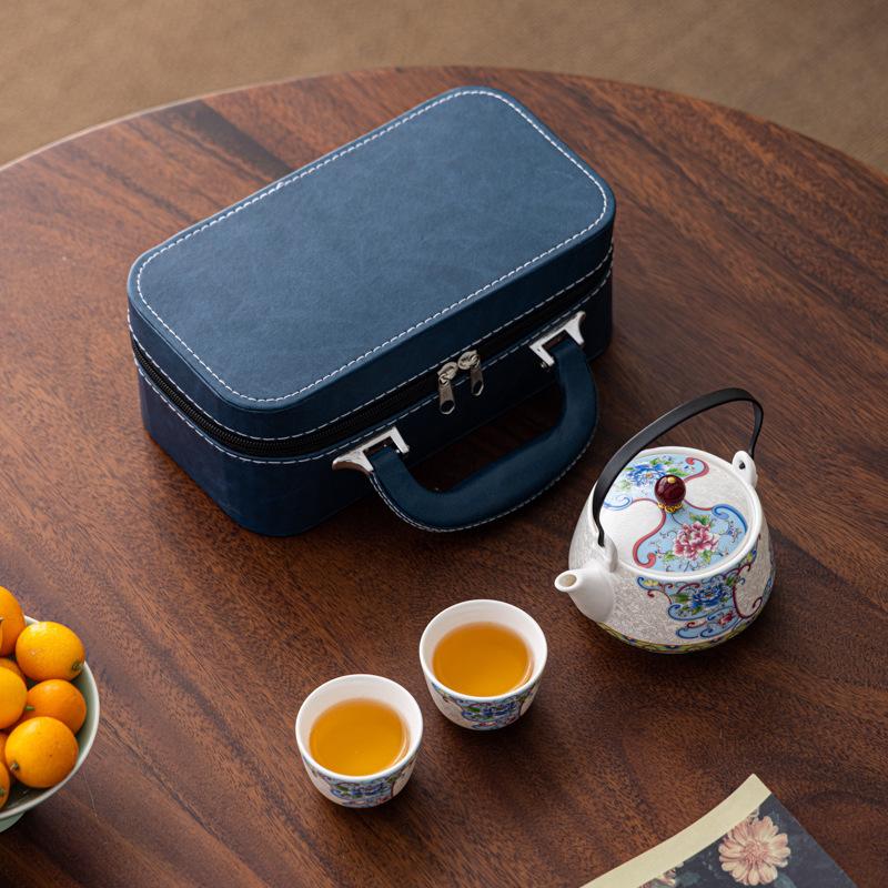 Chinese Style Portable Travel Ceramic Tea Set Household Outdoor Tea Brewing Vintage Kung Fu Teapot and Tea Cup Set Gift Box Set