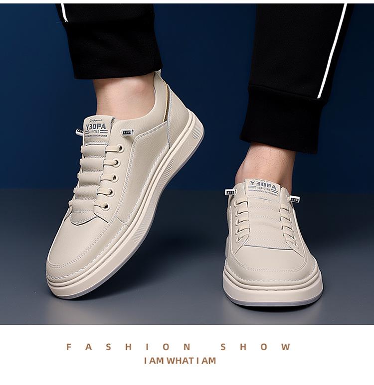 2024 Spring Men's Trendy White Leather Slip-On Sneakers – Non-Slip, Soft Sole Casual Sports Shoes