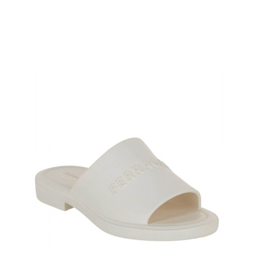 Salvatore Ferragamo Giuneva Logo Embossed Slides White