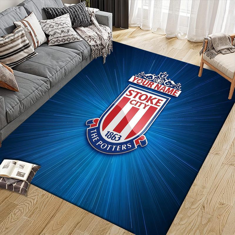 Benutzerdefinierter Name Stoke City Flanellmuster Quadratischer Teppich, Läufer, Teppich für Wohnzimmer Schlafzimmer Sofa Spielzimmer Dekoration, Rutschfeste Bodenmatte