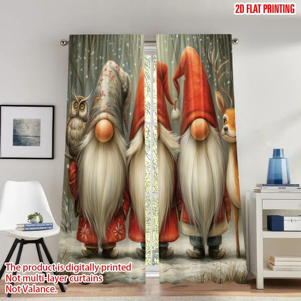 2pcs 2D flat printing Merry Christmas Party Curtains Christmas Gnomes Forest Friends Digital Printed Polyester Drapes Holiday 100*130 Rod Pocket 1pcs