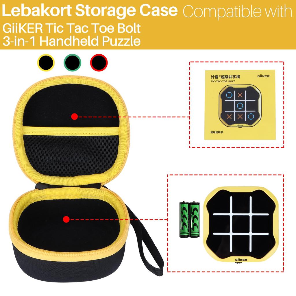 Tic Tac Toe Board Game 3 In 4 Tic Tac Toe Mechanical Handheld Puzzle Game Console Storage Case Black Green Lebakort (Case Only) + -