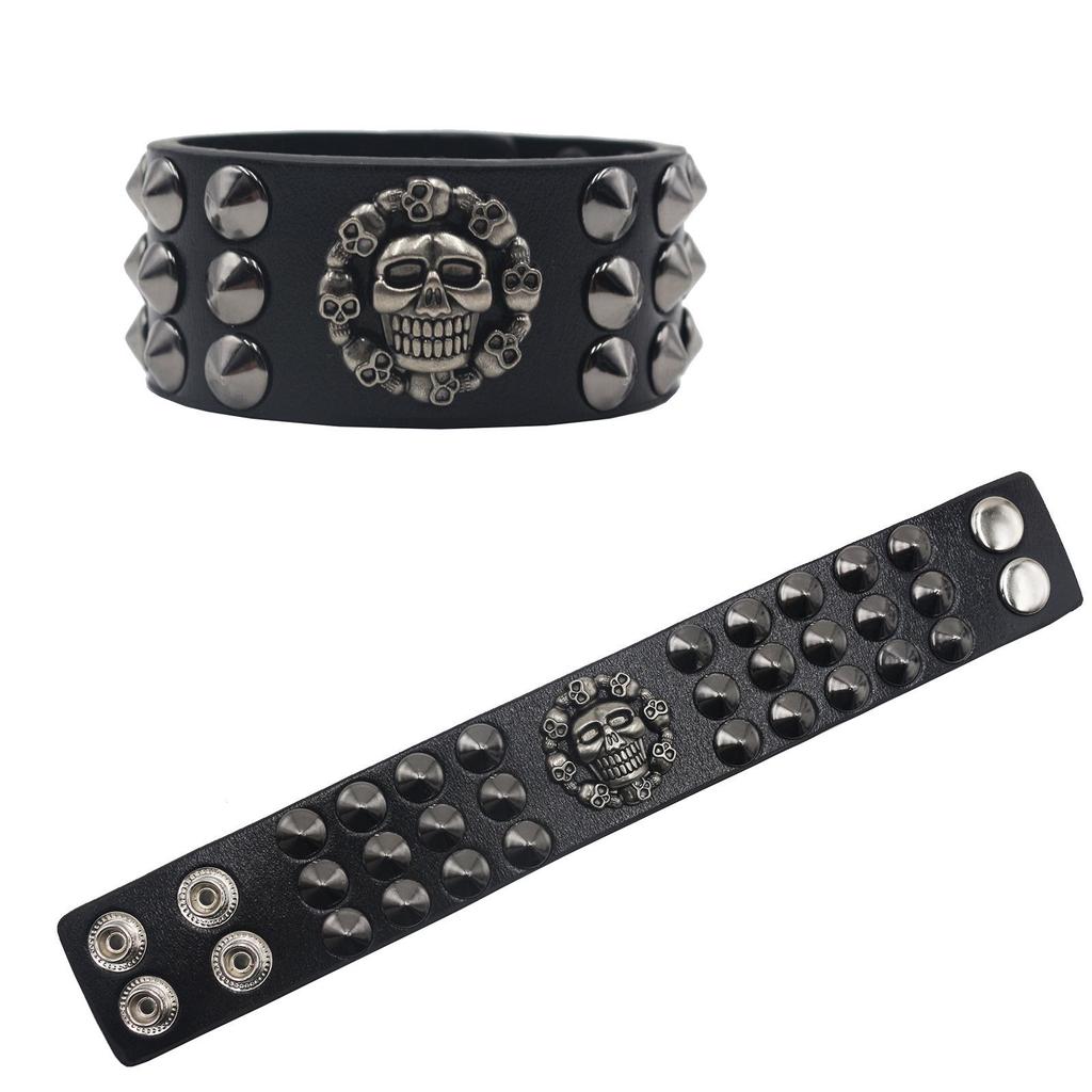 Men's Exaggerated Skull Rivet Leather Bracelet - Punk Rock Trendy Accessory