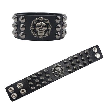Men's Exaggerated Skull Rivet Leather Bracelet - Punk Rock Trendy Accessory