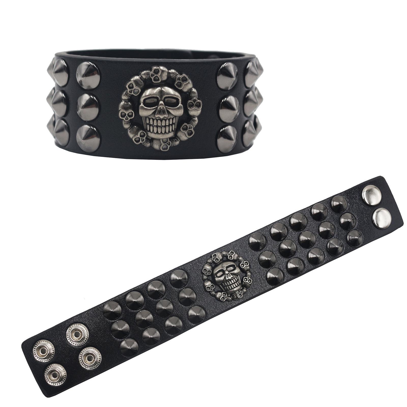 Men s Exaggerated Skull Rivet Leather Bracelet - Punk Rock Trendy Accessory