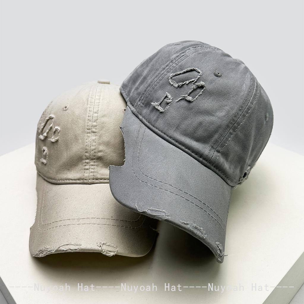 Baseball Wax Brush Style Broken Women  Men Her Him For Fresh Caps Peaked Hats Sunshade Irregular Brim Versatile Personal Distress Fashion Retro